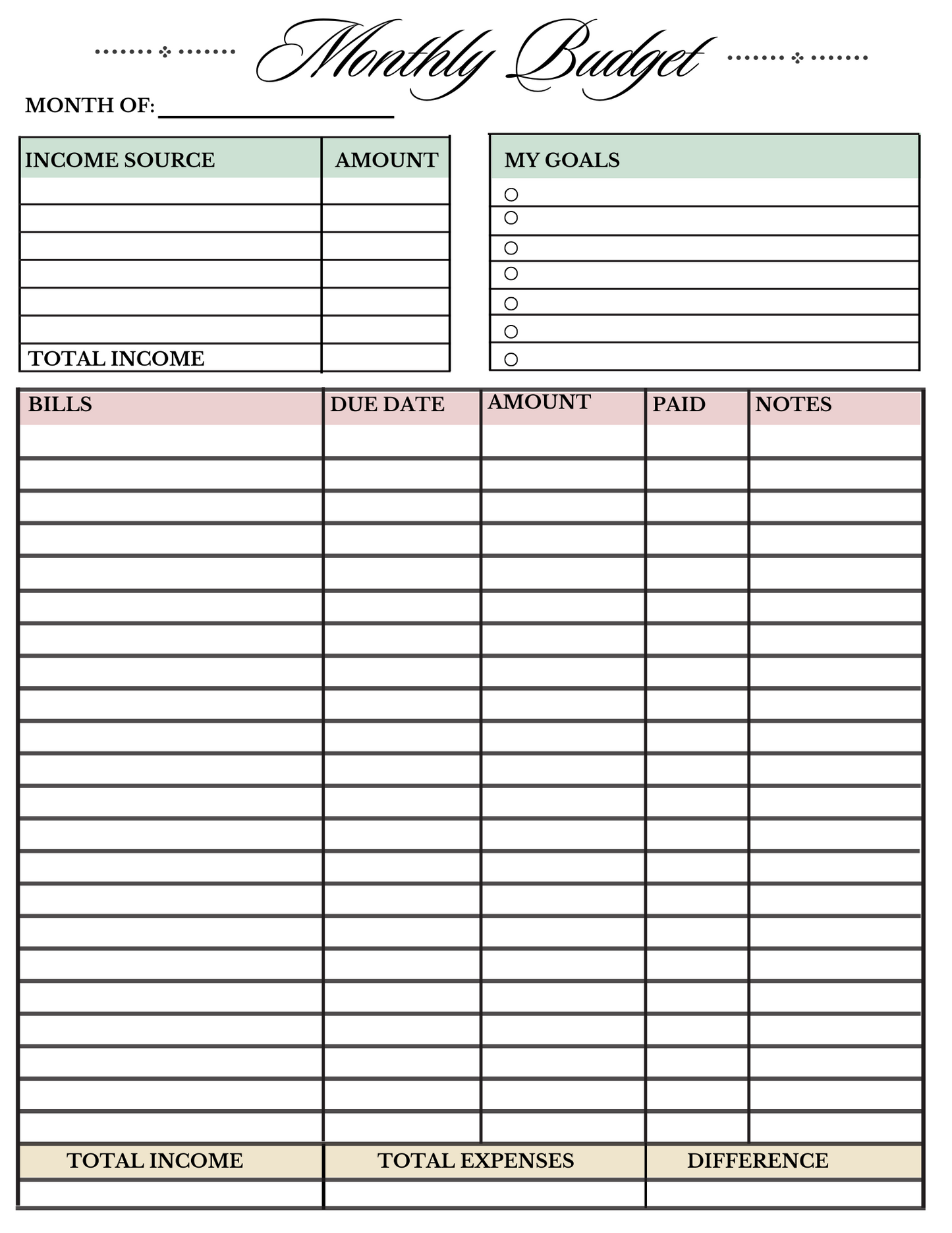 Monthly Budget (PDF Digital Product - Instant Download - 12 pages)