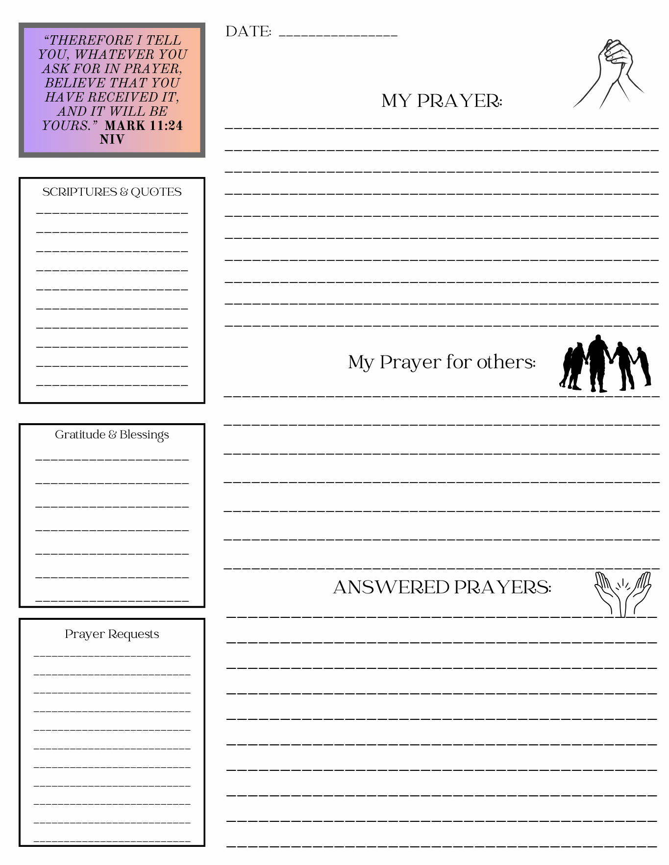 Prayer Journal (PDF Digital Product- Instant Download - 52 pages)