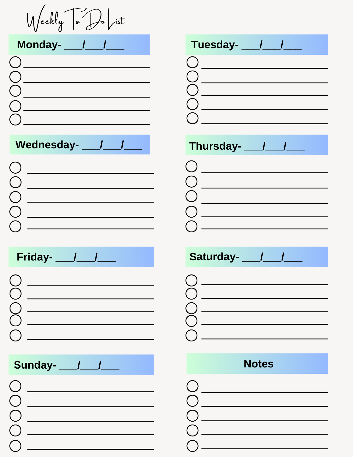 To-Do List (PDF Digital Product - Instant Download - 25 pages)