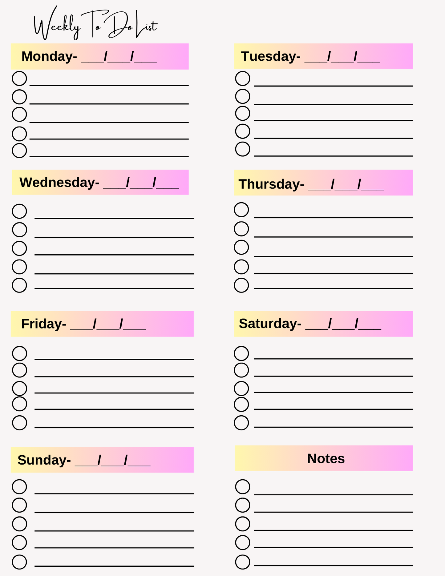 To-Do List (PDF Digital Product - Instant Download - 25 pages)
