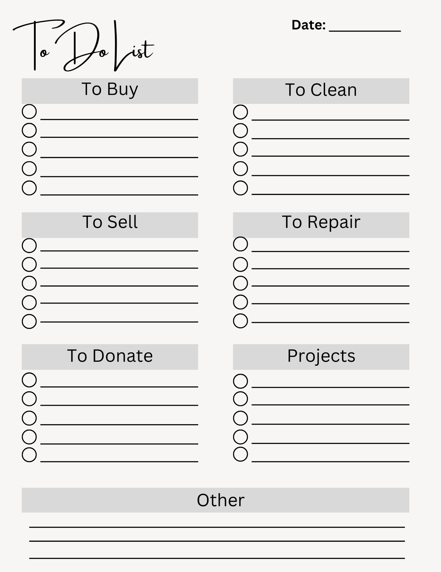 To-Do List (PDF Digital Product - Instant Download - 25 pages)