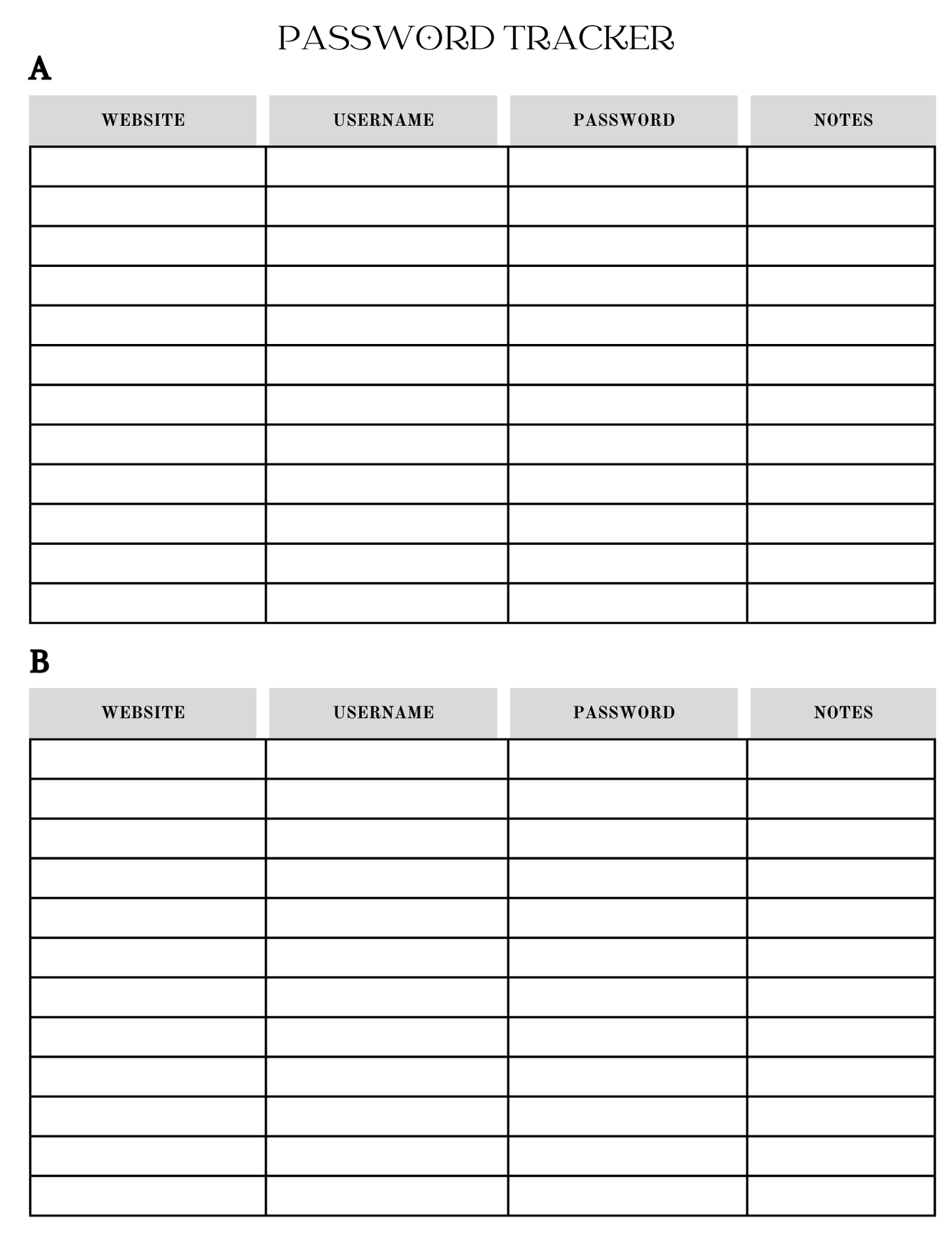 Password Tracker (PDF Digital Product - Instant Download - 14 pages)